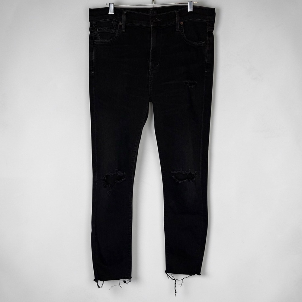 Citizens of Humanity Rocket High Rise Skinny Crop Jean Distressed Black size 28